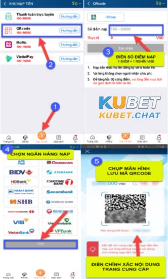 Nạp tiền Kubet bằng cách quét QR code